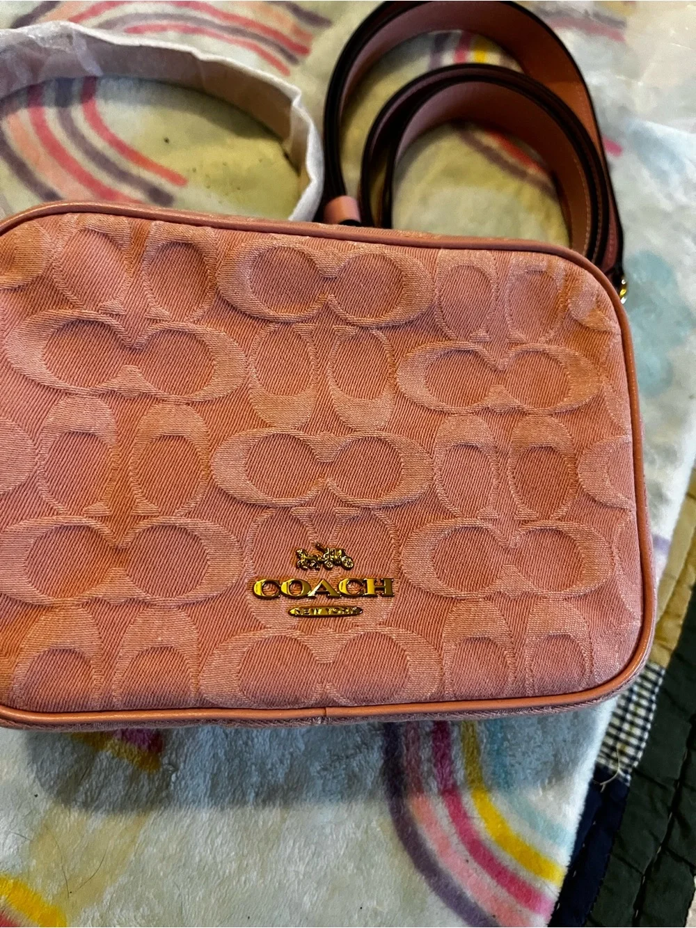 Coach Pink Signature Denim Carey Mini Bag And Wristlet - Picture 8 of 16